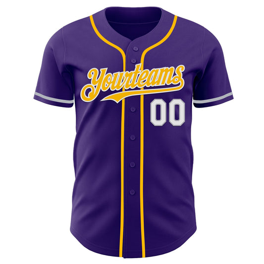 Custom Purple White Gray-Gold Authentic Baseball Jersey - Sky-Custom