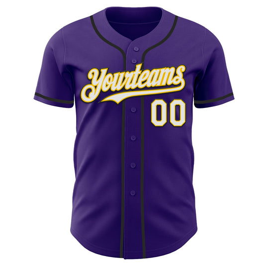 Custom Purple White Yellow-Black Authentic Baseball Jersey - Sky-Custom
