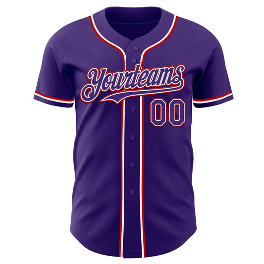 Custom Purple White-Red Authentic Baseball Jersey - Sky-Custom
