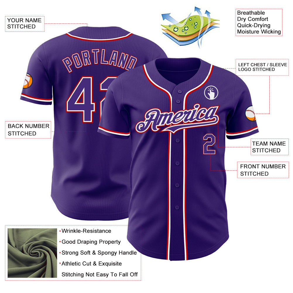 Custom Purple White-Red Authentic Baseball Jersey - Sky-Custom