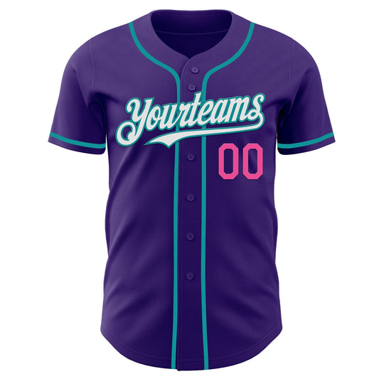 Custom Purple Teal Pink-White Authentic Baseball Jersey - Sky-Custom