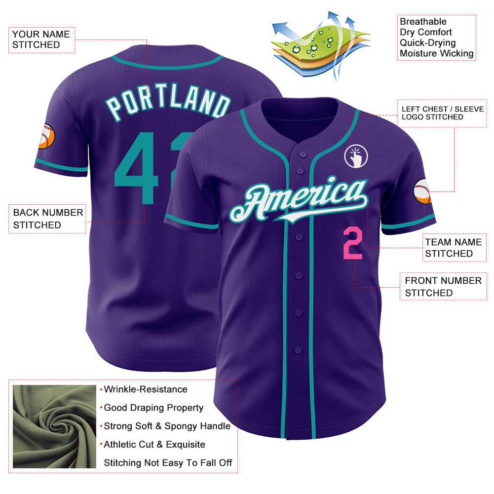 Custom Purple Teal Pink-White Authentic Baseball Jersey - Sky-Custom
