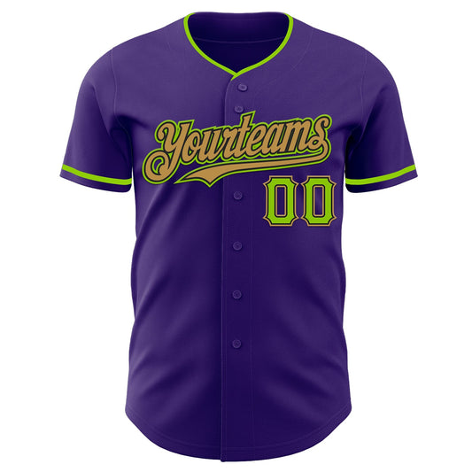 Custom Purple Neon Green Black-Old Gold Authentic Baseball Jersey - Sky-Custom