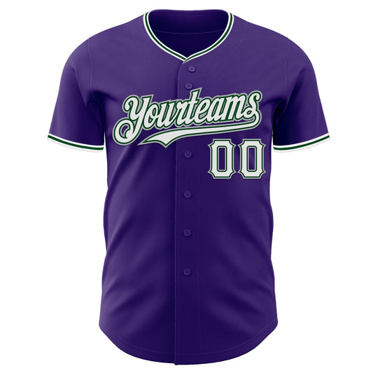 Custom Purple White Green-Gray Authentic Baseball Jersey - Sky-Custom