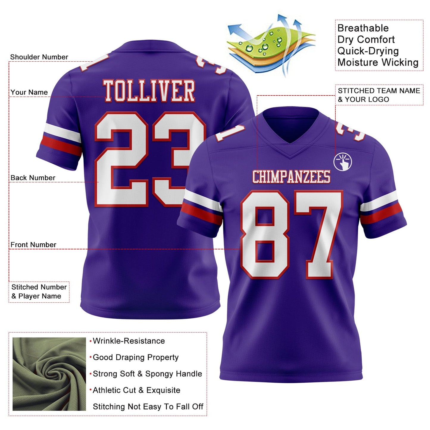 Custom Purple White-Red Mesh Authentic Football Jersey - Sky-Custom