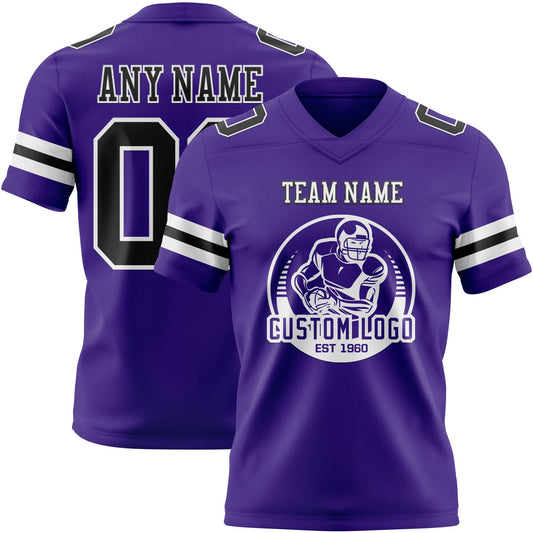 Custom Purple Black-White Mesh Authentic Football Jersey - Sky-Custom