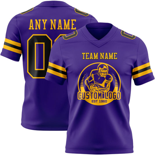 Custom Purple Black-Gold Mesh Authentic Football Jersey - Sky-Custom
