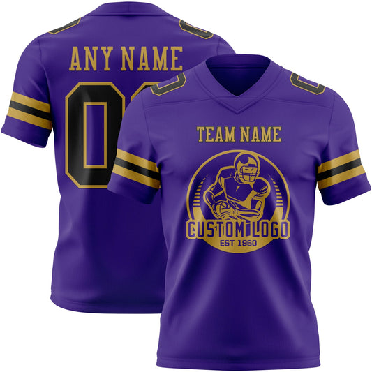Custom Purple Black-Old Gold Mesh Authentic Football Jersey - Sky-Custom