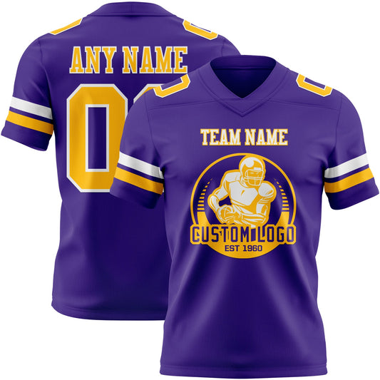 Custom Purple Gold-White Mesh Authentic Football Jersey - Sky-Custom