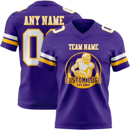 Custom Purple White-Gold Mesh Authentic Football Jersey - Sky-Custom