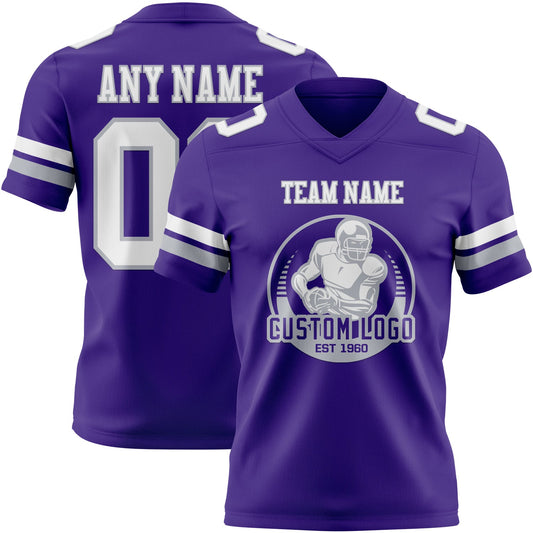 Custom Purple White-Gray Mesh Authentic Football Jersey - Sky-Custom