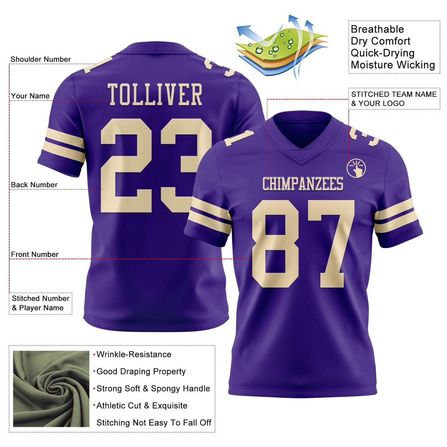 Custom Purple Cream Mesh Authentic Football Jersey - Sky-Custom