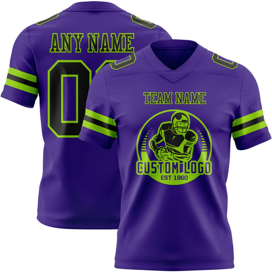 Custom Purple Black-Neon Green Mesh Authentic Football Jersey - Sky-Custom