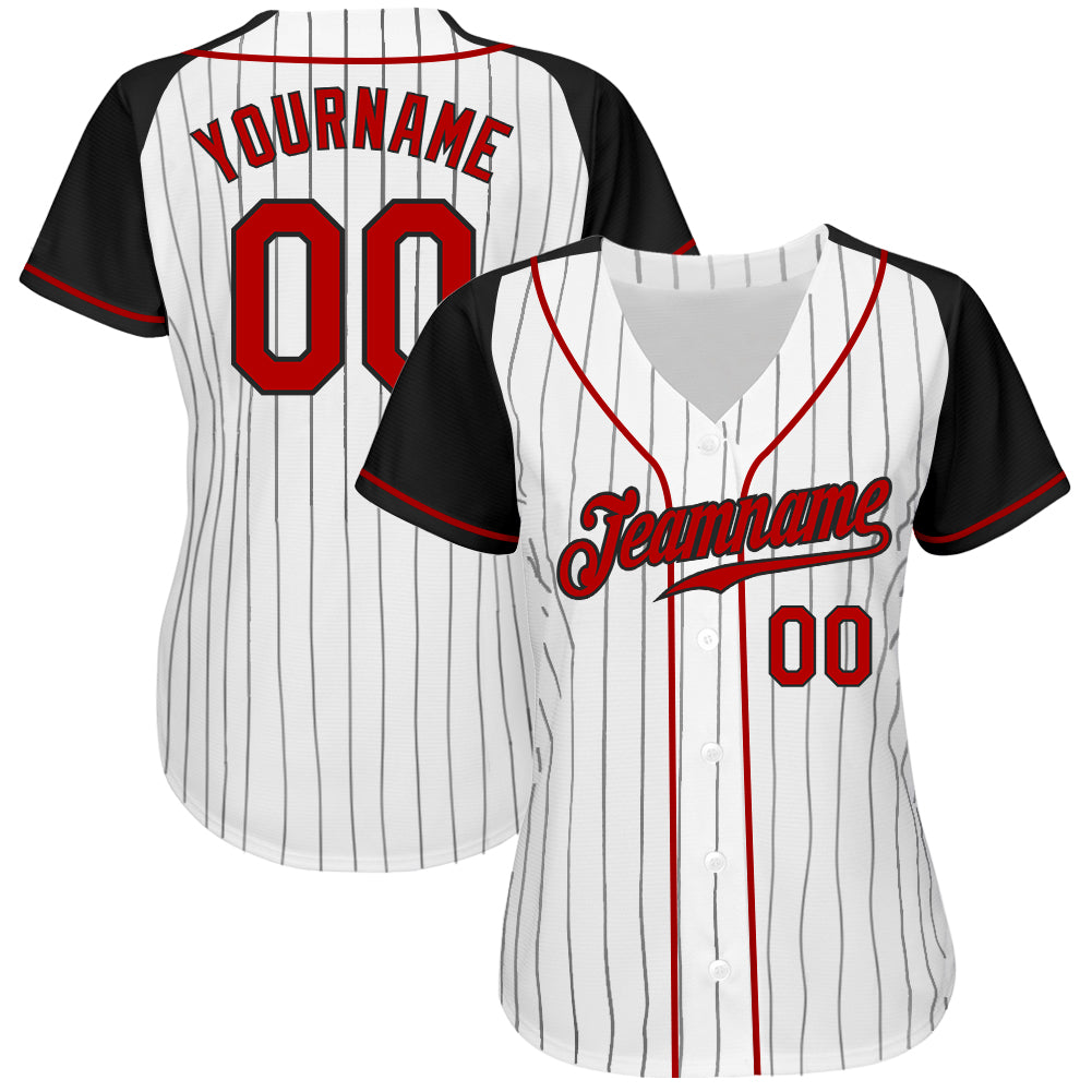 Custom White Black Pinstripe Red-Black Authentic Raglan Sleeves Baseball Jersey - Sky-Custom