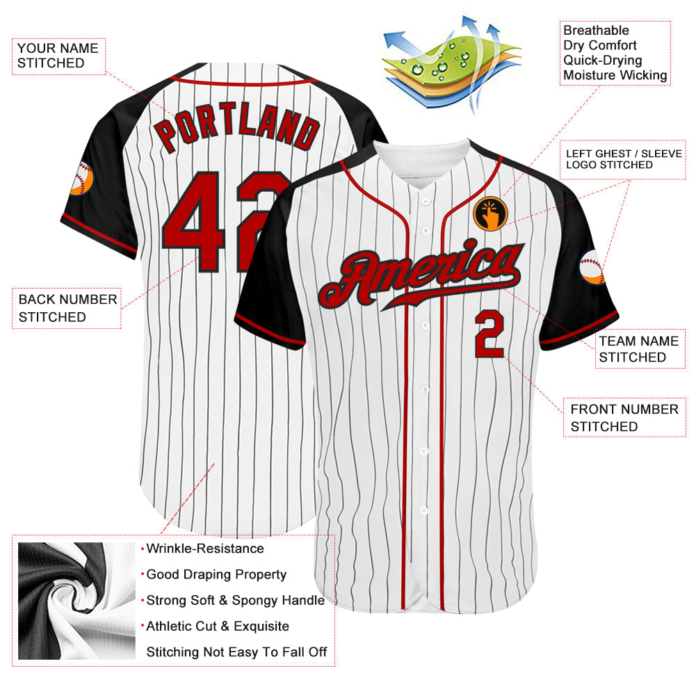 Custom White Black Pinstripe Red-Black Authentic Raglan Sleeves Baseball Jersey - Sky-Custom