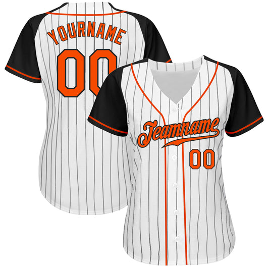 Custom White Black Pinstripe Orange-Black Authentic Raglan Sleeves Baseball Jersey - Sky-Custom