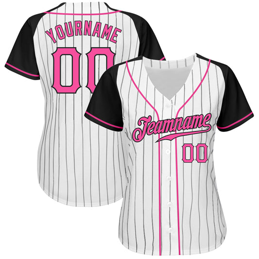 Custom White Black Pinstripe Pink-Black Authentic Raglan Sleeves Baseball Jersey - Sky-Custom