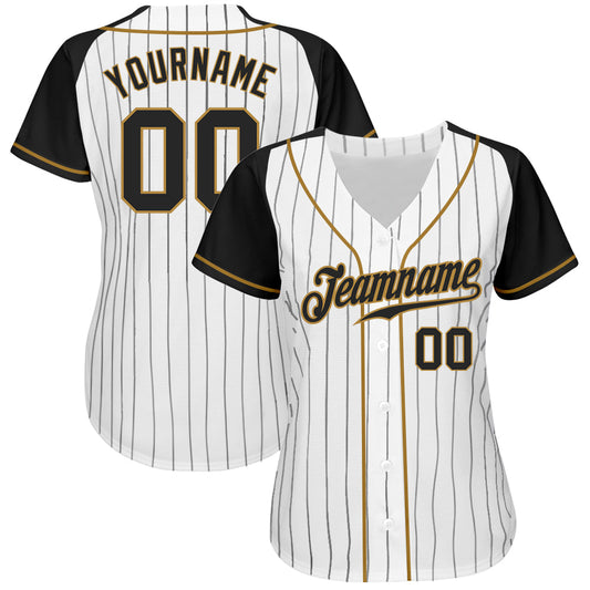 Custom White Black Pinstripe Black-Old Gold Authentic Raglan Sleeves Baseball Jersey - Sky-Custom