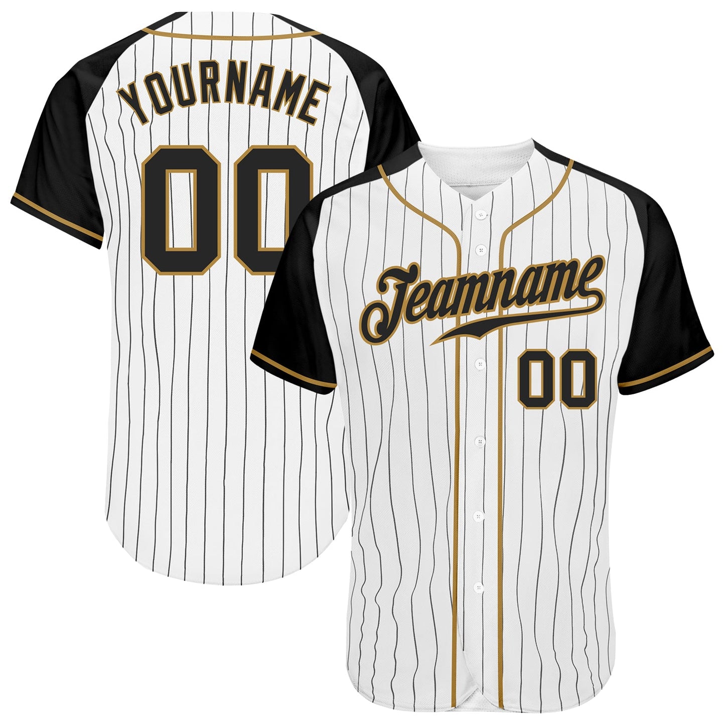 Custom White Black Pinstripe Black-Old Gold Authentic Raglan Sleeves Baseball Jersey - Sky-Custom