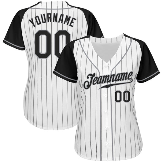 Custom White Black Pinstripe Black-Gray Authentic Raglan Sleeves Baseball Jersey - Sky-Custom