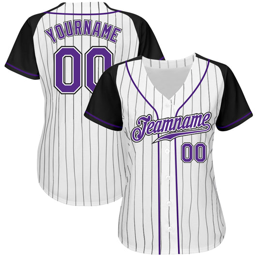 Custom White Black Pinstripe Purple-Black Authentic Raglan Sleeves Baseball Jersey - Sky-Custom