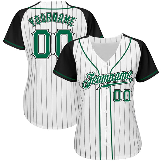 Custom White Black Pinstripe Kelly Green-Black Authentic Raglan Sleeves Baseball Jersey - Sky-Custom