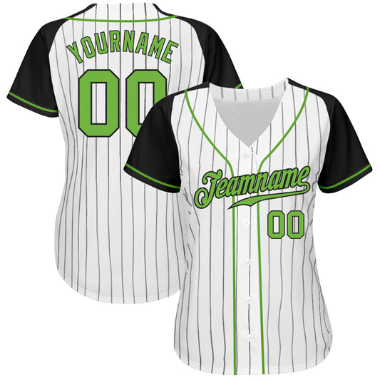 Custom White Black Pinstripe Neon Green-Black Authentic Raglan Sleeves Baseball Jersey - Sky-Custom