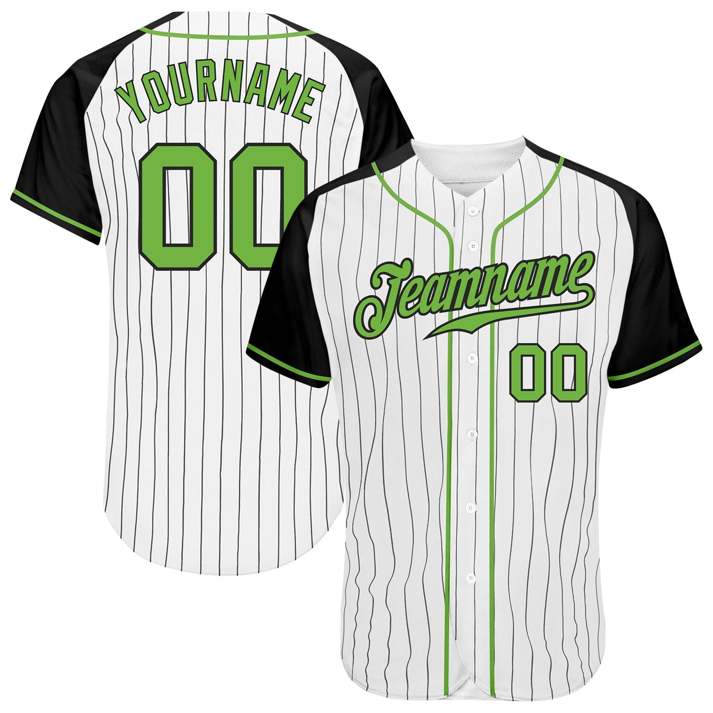 Custom White Black Pinstripe Neon Green-Black Authentic Raglan Sleeves Baseball Jersey - Sky-Custom
