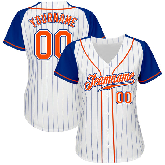 Custom White Royal Pinstripe Orange-Royal Authentic Raglan Sleeves Baseball Jersey - Sky-Custom