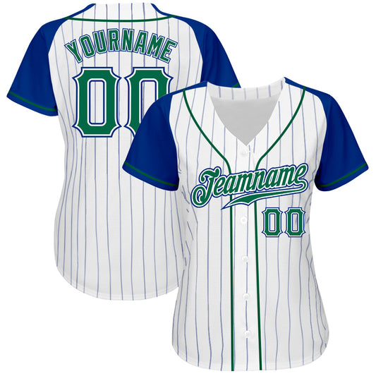 Custom White Royal Pinstripe Kelly Green-Royal Authentic Raglan Sleeves Baseball Jersey - Sky-Custom