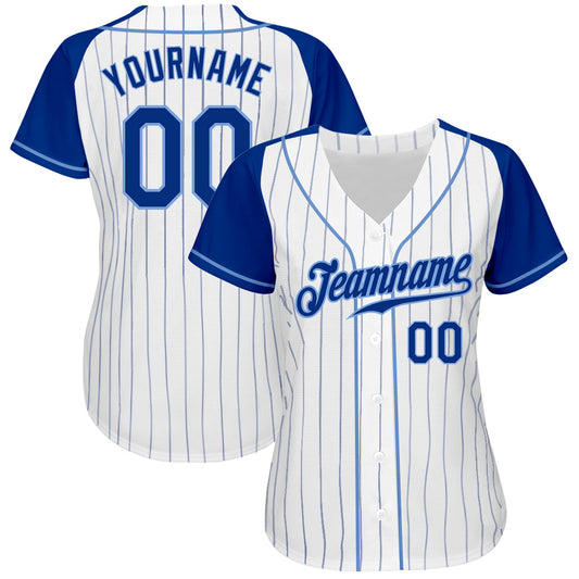 Custom White Royal Pinstripe Royal-Light Blue Authentic Raglan Sleeves Baseball Jersey - Sky-Custom