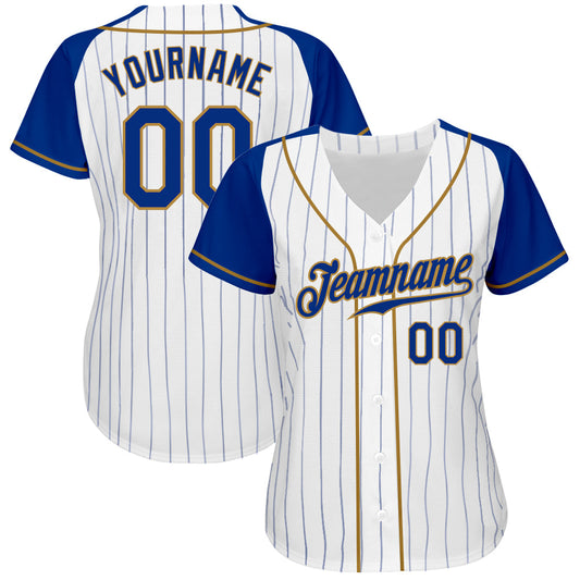 Custom White Royal Pinstripe Royal-Old Gold Authentic Raglan Sleeves Baseball Jersey - Sky-Custom