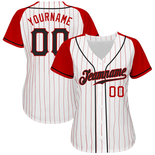 Custom White Red Pinstripe Black-Red Authentic Raglan Sleeves Baseball Jersey - Sky-Custom