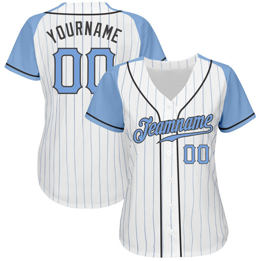 Custom White Light Blue Pinstripe Light Blue-Steel Gray Authentic Father's Day Raglan Sleeves Baseball Jersey - Sky-Custom