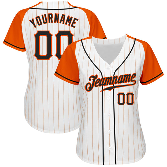 Custom White Orange Pinstripe Black-Orange Authentic Raglan Sleeves Baseball Jersey - Sky-Custom