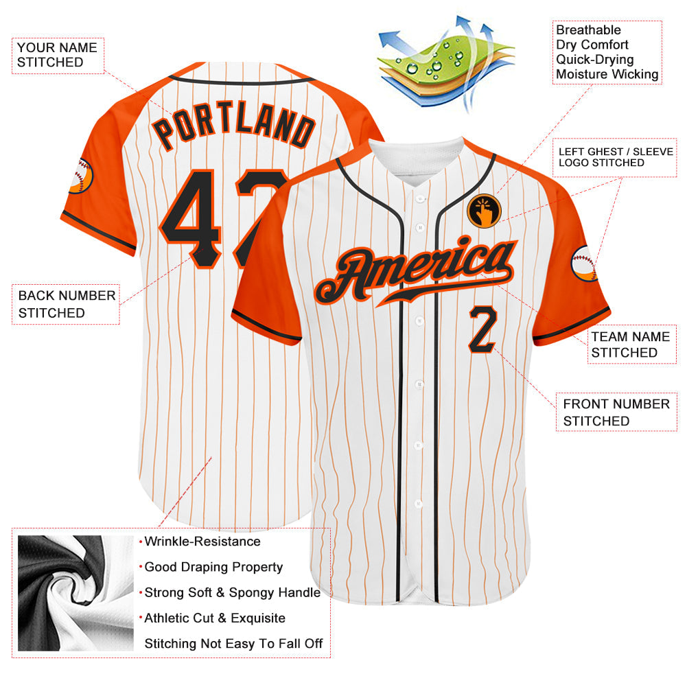 Custom White Orange Pinstripe Black-Orange Authentic Raglan Sleeves Baseball Jersey - Sky-Custom
