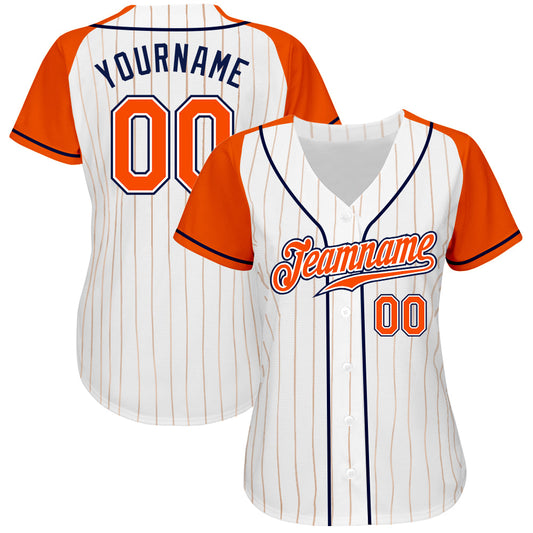 Custom White Orange Pinstripe Orange-Navy Authentic Raglan Sleeves Baseball Jersey - Sky-Custom