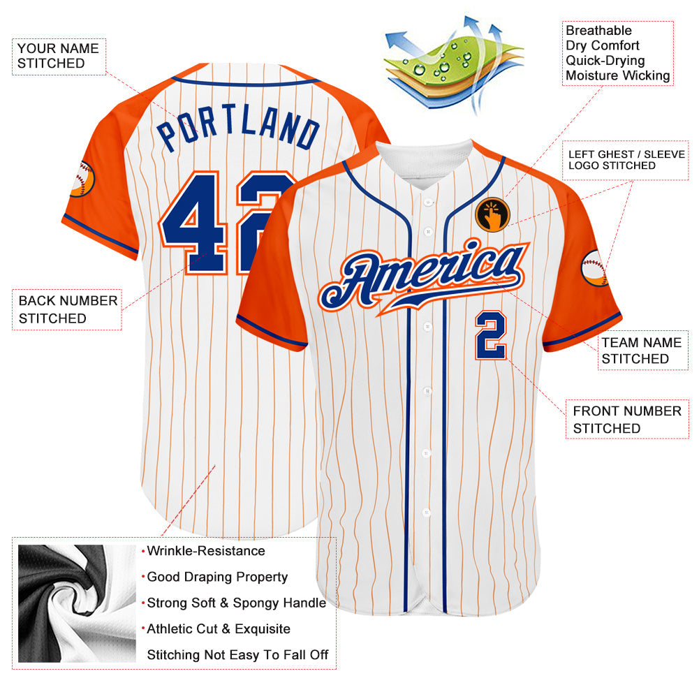 Custom White Orange Pinstripe Royal-Orange Authentic Raglan Sleeves Baseball Jersey - Sky-Custom
