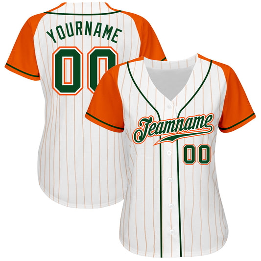 Custom White Orange Pinstripe Green-Orange Authentic Raglan Sleeves Baseball Jersey - Sky-Custom