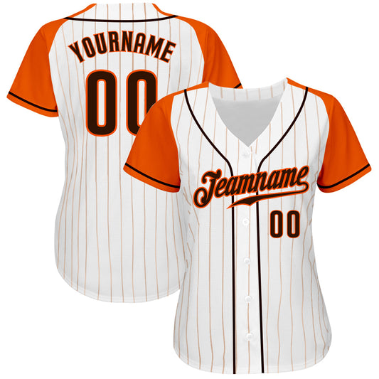 Custom White Orange Pinstripe Brown-Orange Authentic Raglan Sleeves Baseball Jersey - Sky-Custom