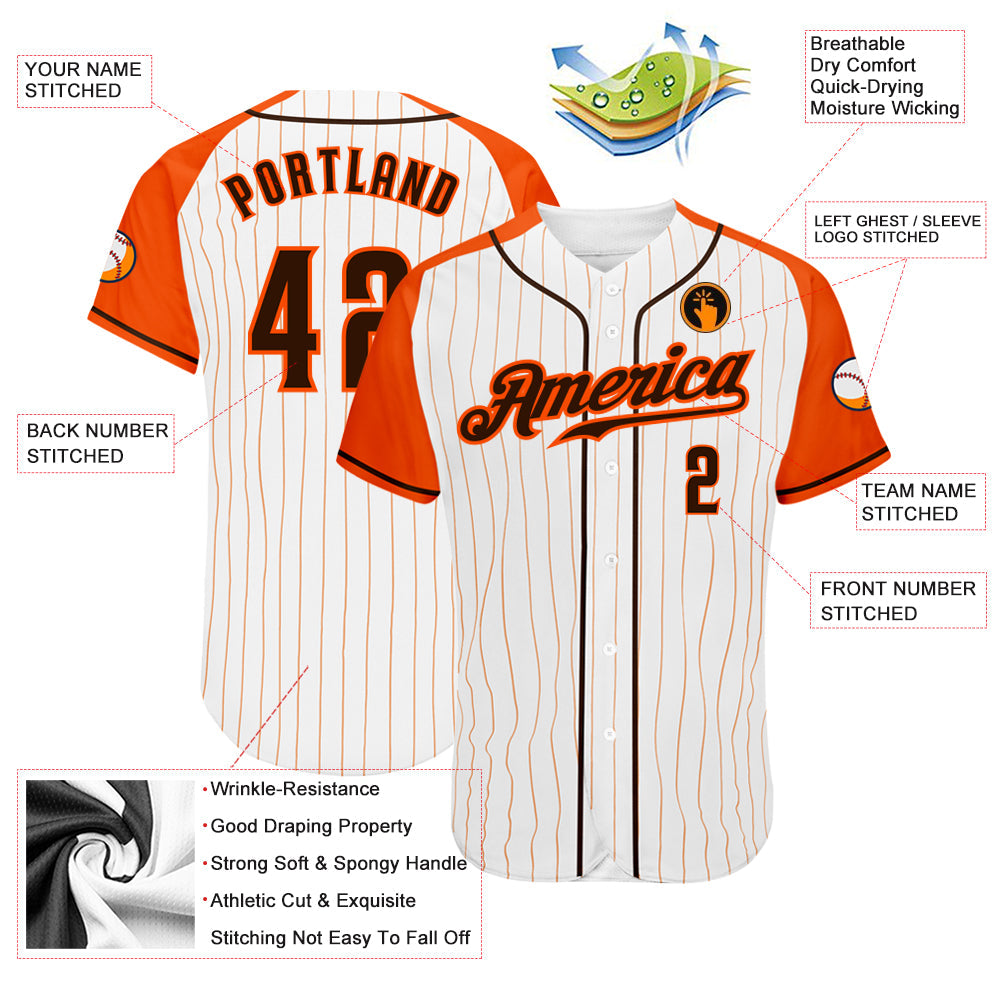 Custom White Orange Pinstripe Brown-Orange Authentic Raglan Sleeves Baseball Jersey - Sky-Custom