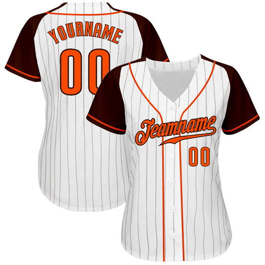 Custom White Brown Pinstripe Orange-Brown Authentic Raglan Sleeves Baseball Jersey - Sky-Custom