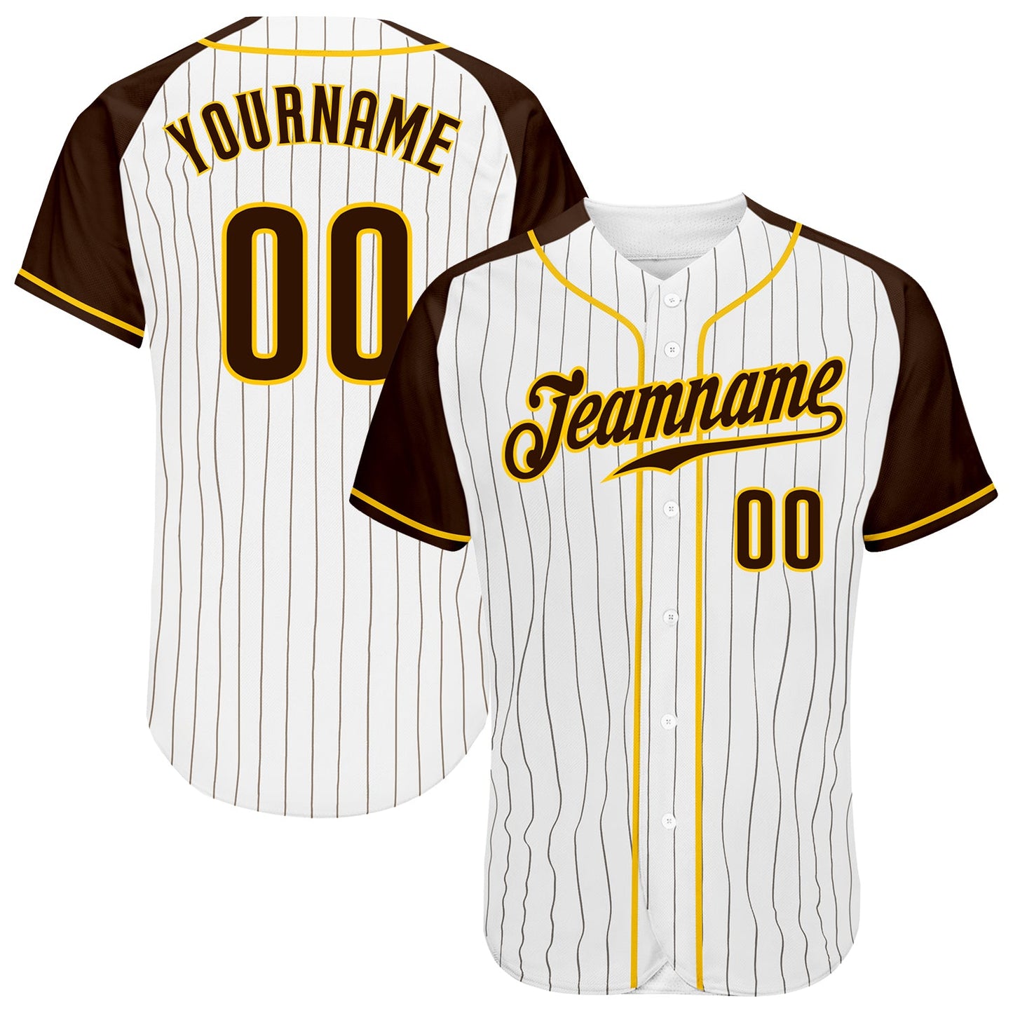 Custom White Brown Pinstripe Brown-Gold Authentic Raglan Sleeves Baseball Jersey - Sky-Custom