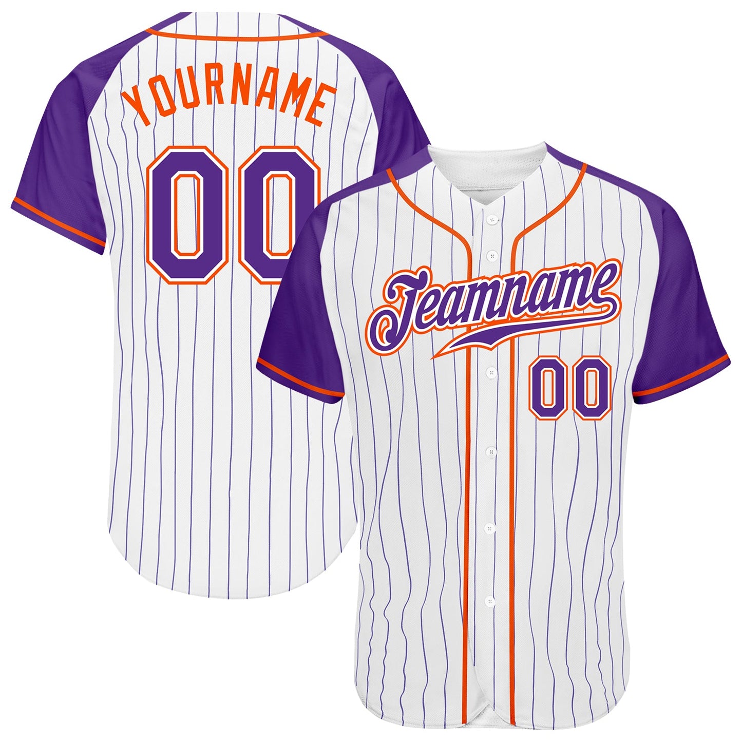 Custom White Purple Pinstripe Purple-Orange Authentic Raglan Sleeves Baseball Jersey - Sky-Custom