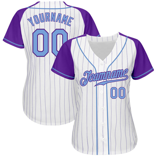 Custom White Pinstripe Pinstrip Light Blue-Purple Authentic Raglan Sleeves Baseball Jersey - Sky-Custom