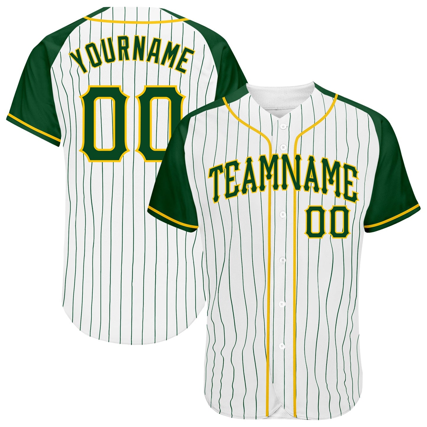 Custom White Green Pinstripe Green-Gold Authentic Raglan Sleeves Baseball Jersey - Sky-Custom