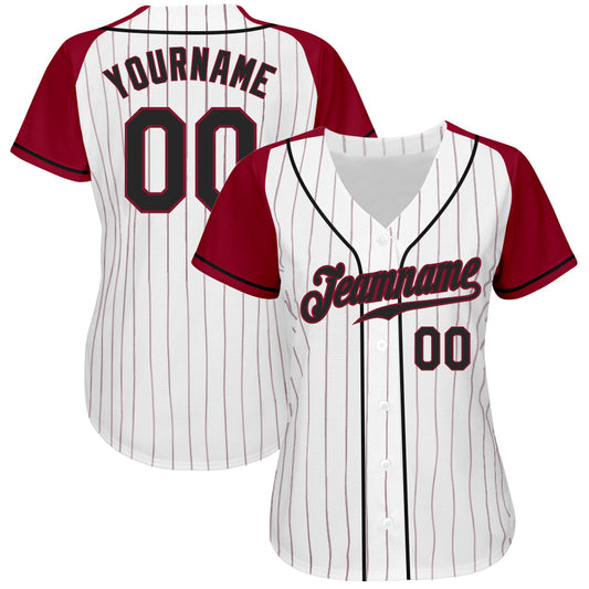 Custom White Crimson Pinstripe Black-Crimson Authentic Raglan Sleeves Baseball Jersey - Sky-Custom