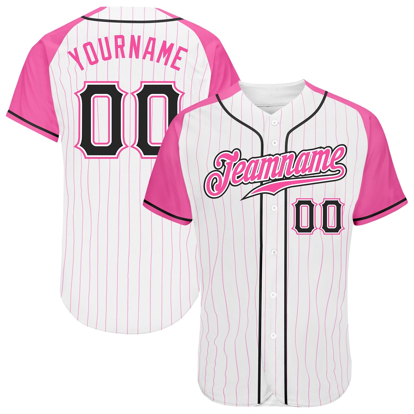Custom White Pink Pinstripe Black-Pink Authentic Raglan Sleeves Baseball Jersey - Sky-Custom