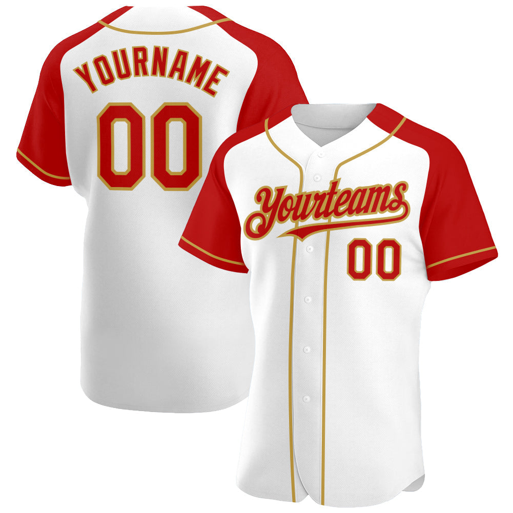 Custom White Red-Old Gold Authentic Raglan Sleeves Baseball Jersey - Sky-Custom