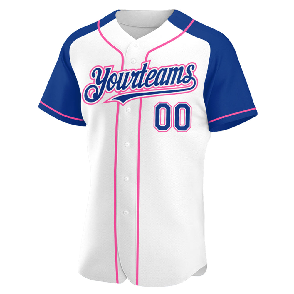 Custom White Royal-Pink Authentic Raglan Sleeves Baseball Jersey - Sky-Custom